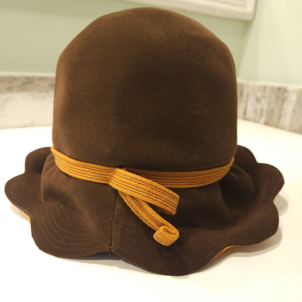 Vintage Dior Hat Christian Dior Chapeaux Brown Orange Petal Bucket Hat Felt